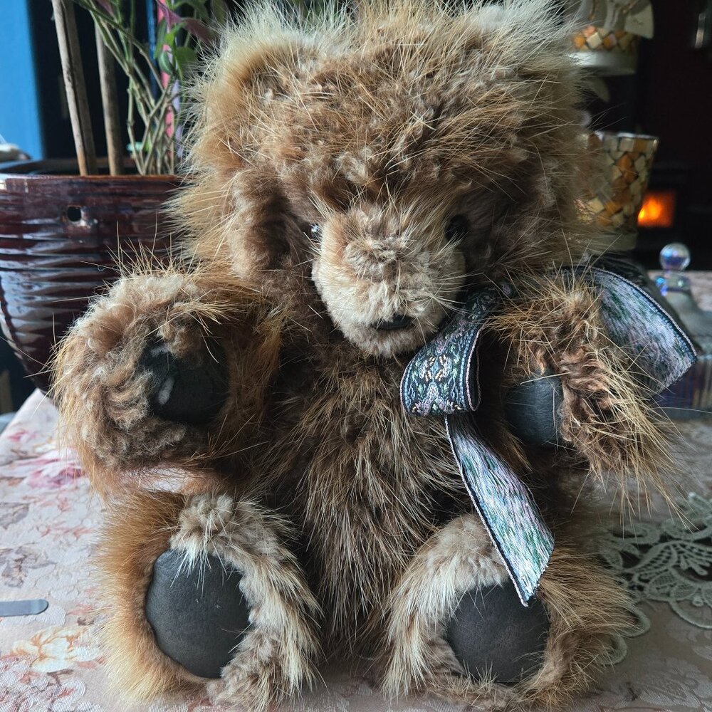 VINTAGE BROWN GENUINE BEAVER FUR TEDDY BEAR NOT A TOY
